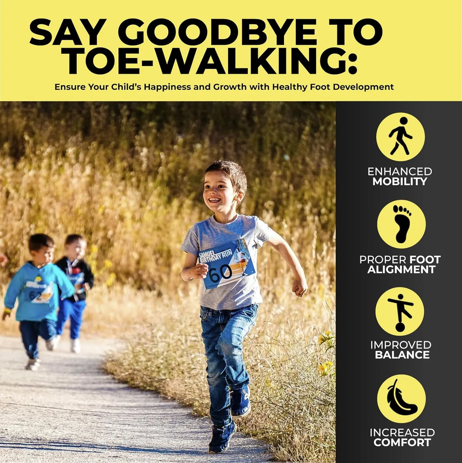 Kids Carbon Fiber Insoles for Children's Idiopathic Toe Walking 2 Pieces - FSA HSA Eligible Orthotics for Tip Toe Walking Correction for Kids - Children's Idiopathic Toe Walking Insoles