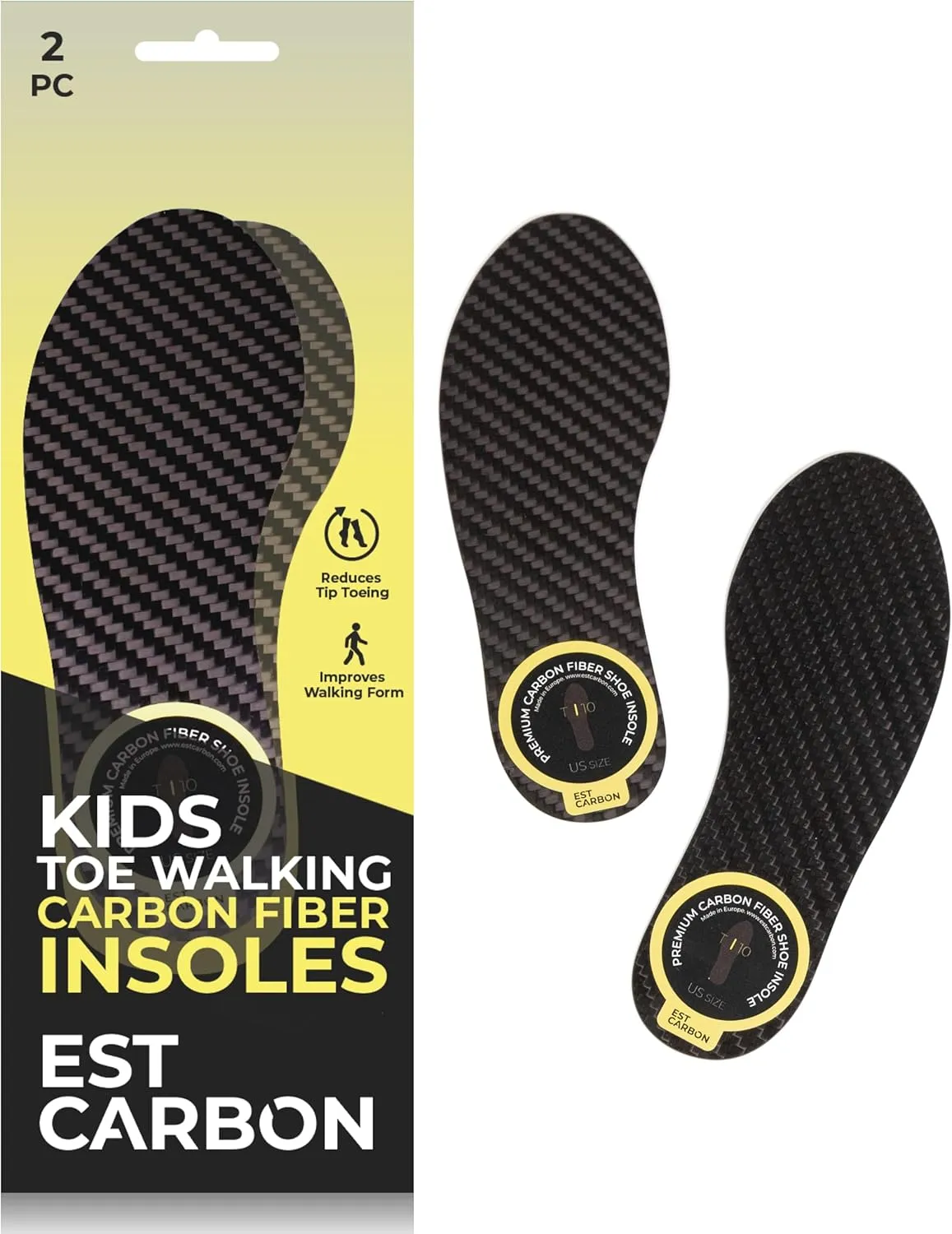 Kids Carbon Fiber Insoles for Children's Idiopathic Toe Walking 2 Pieces - FSA HSA Eligible Orthotics for Tip Toe Walking Correction for Kids - Children's Idiopathic Toe Walking Insoles