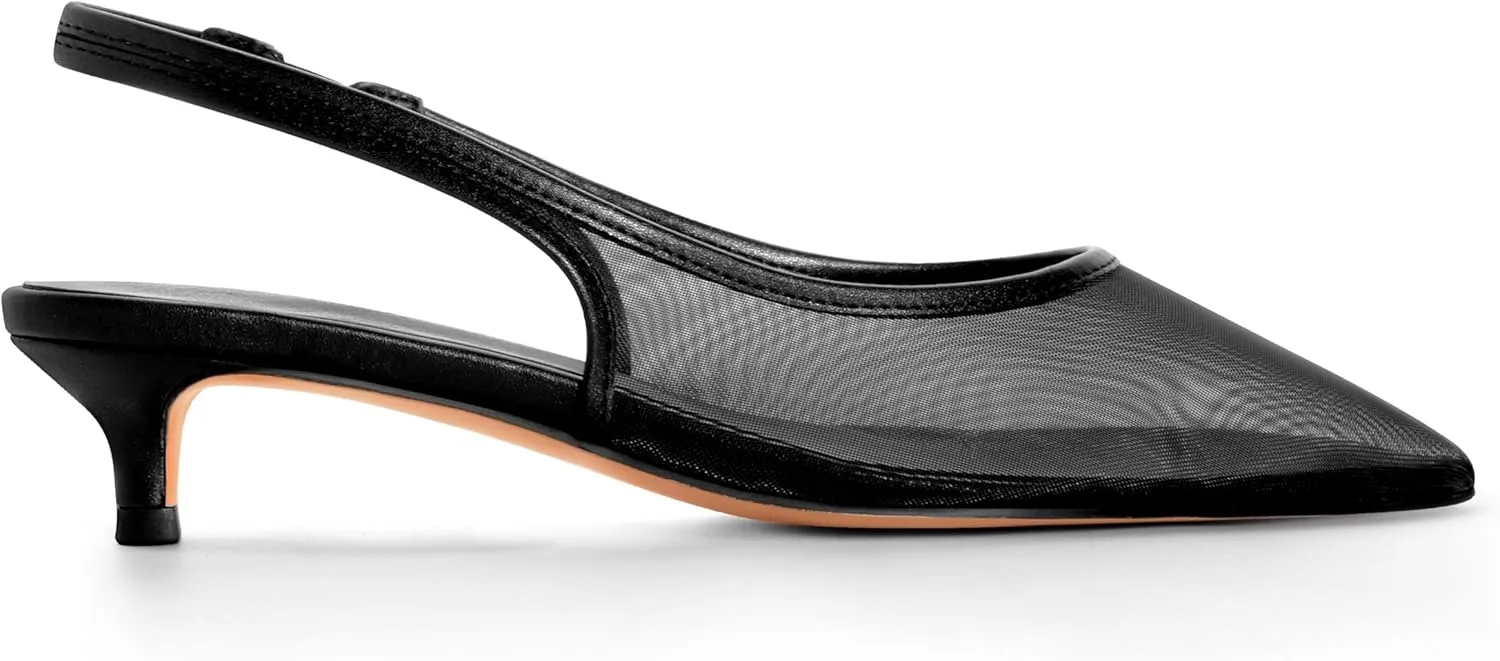 Kitten Heel Pump Shoes Mesh Heels for Women Pointed Toe Slingback Heels