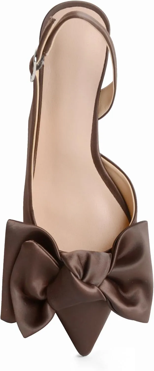 Kitten Heels for Women Closed Toe Bow Heels Shoes Pointed Toe Sling back Bow Heels