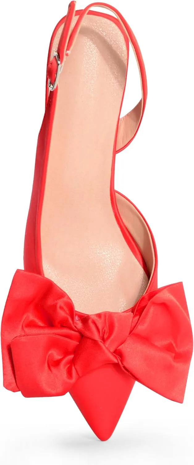 Kitten Heels for Women Closed Toe Bow Heels Shoes Pointed Toe Sling back Bow Heels