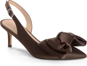 Kitten Heels for Women Closed Toe Bow Heels Shoes Pointed Toe Sling back Bow Heels