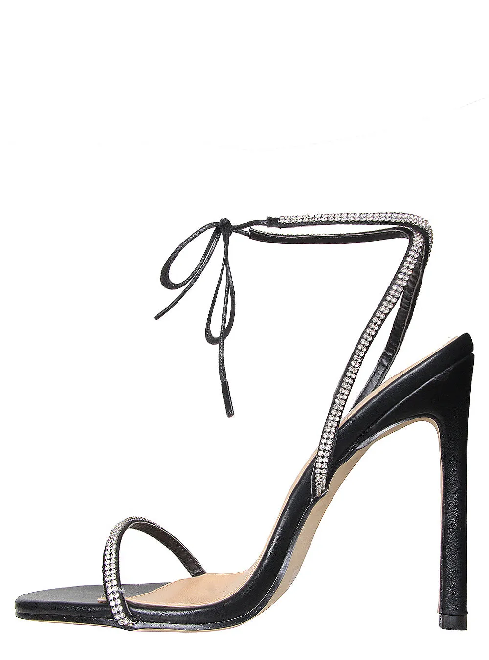 Korra Black Patent Diamante Barely There Lace Up Heels