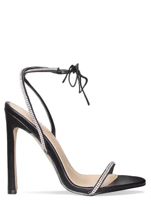 Korra Black Patent Diamante Barely There Lace Up Heels