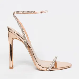 Korra Rose Gold Diamante Barely There Lace Up Heels