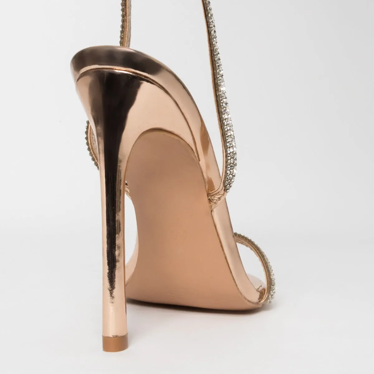 Korra Rose Gold Diamante Barely There Lace Up Heels