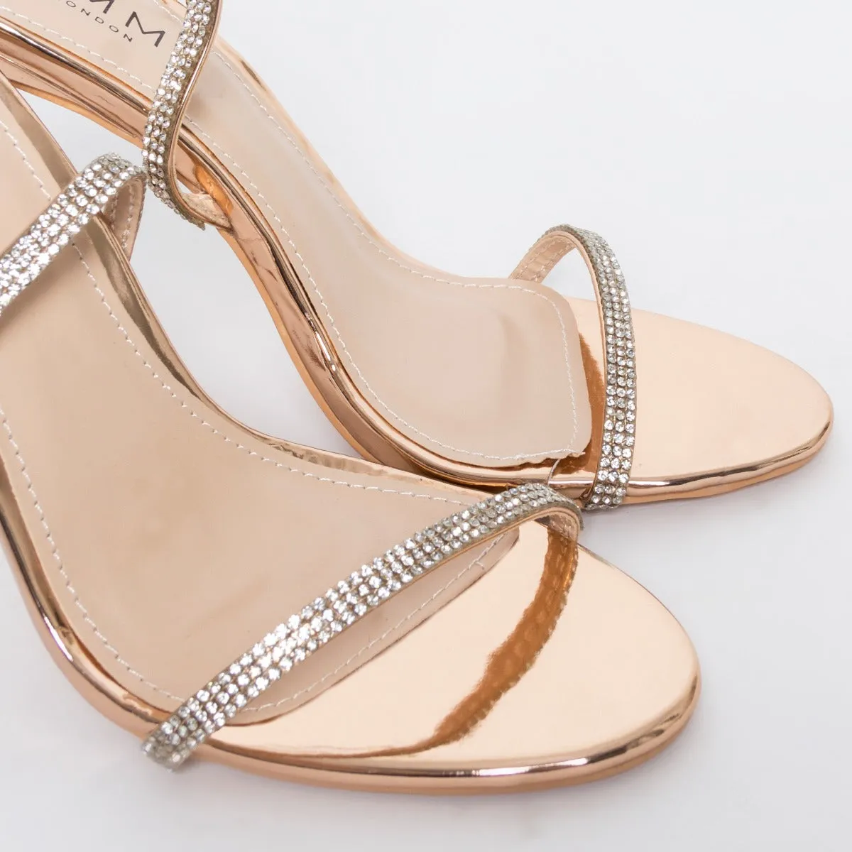 Korra Rose Gold Diamante Barely There Lace Up Heels