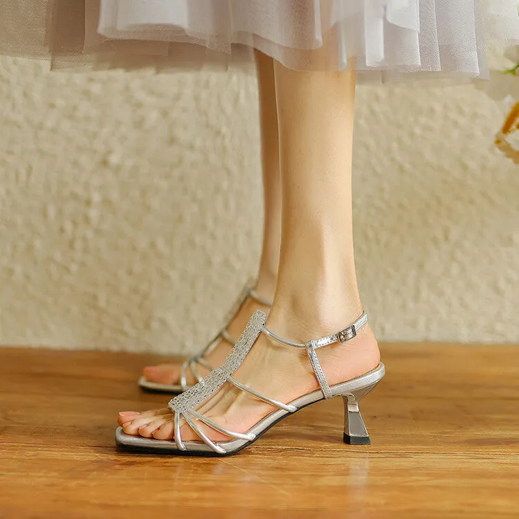 Ladies Ankle Strap Kitten Heel Sandals