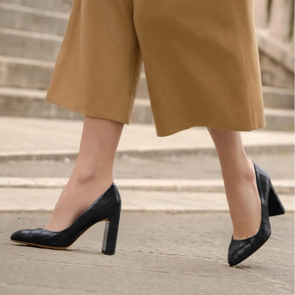 LEHOOR Women Chunky Block High Heel Pumps Shoes Pointed Closed Toe Slip On 3" Heels Dress Sandals Suede Crocodile Patent Leather Work Shoe Office Ladies Formal Dressy Wedding Party Retro 4-11 M US