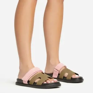 Lemonade Valerie Strappy Velcro Flat Slider Sandal-Pink-Khaki