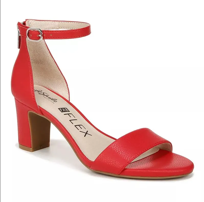 LifeStride Women's Florence Block Heel Ankle Strap Sandals Heeled, Fire Red, 8
