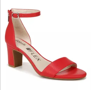 LifeStride Women's Florence Block Heel Ankle Strap Sandals Heeled, Fire Red, 8