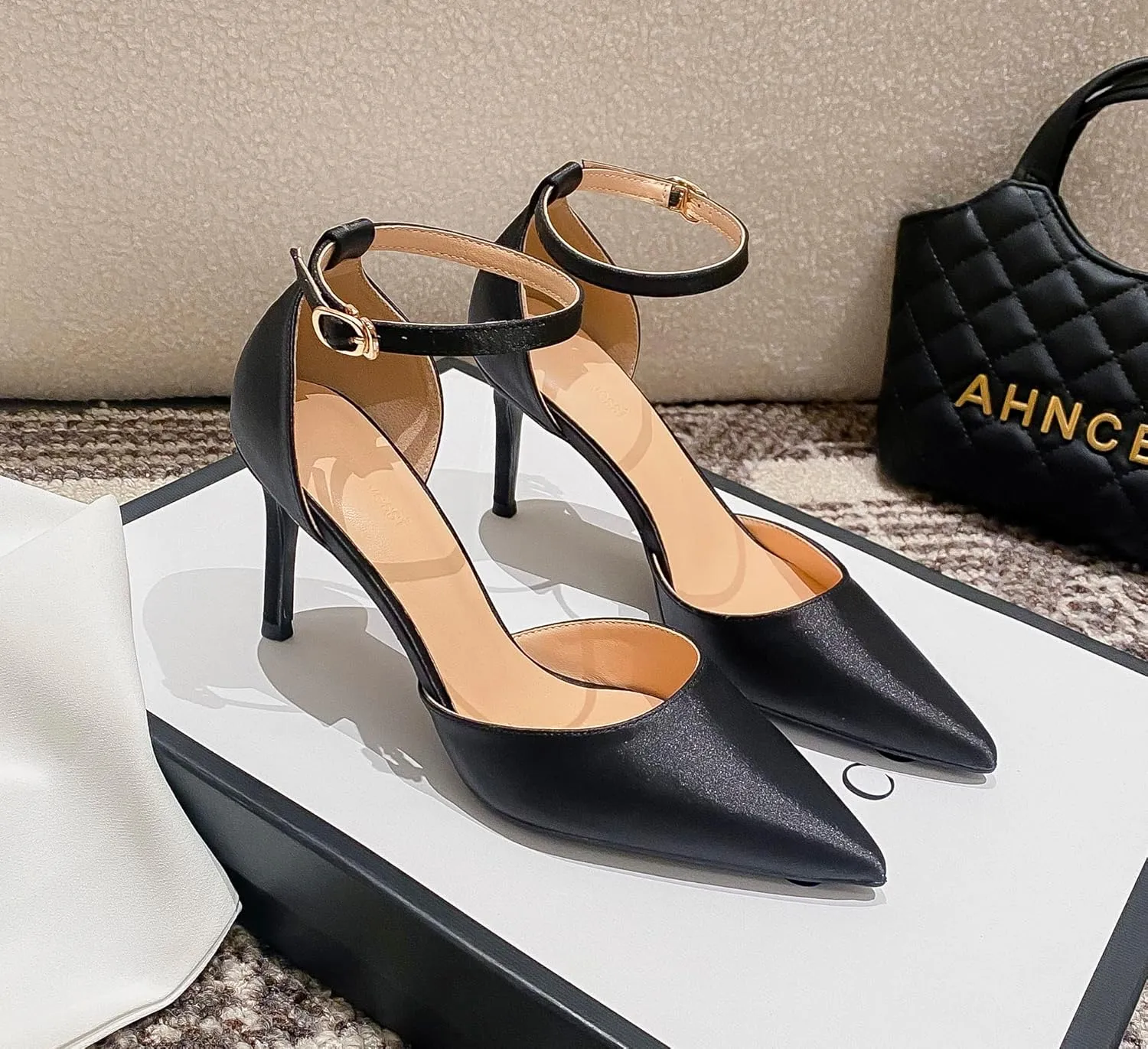 LizFoYa Women D’Orsay High Heels Strappy Pointed Toe Pumps Ankle Strap Dress Wedding Party Stiletto Shoes