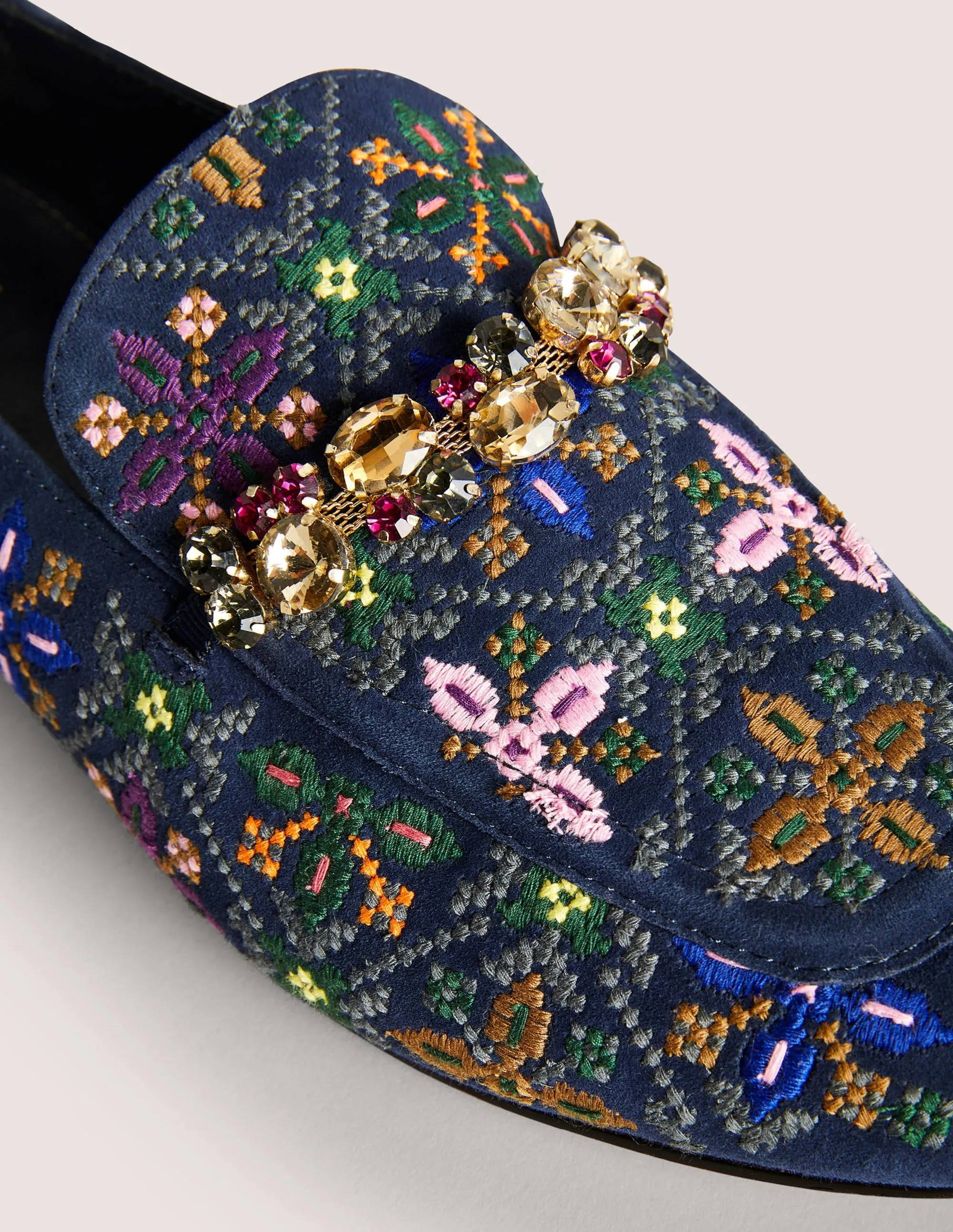 Loafer mit verzierter Borte-Navy, Stickerei