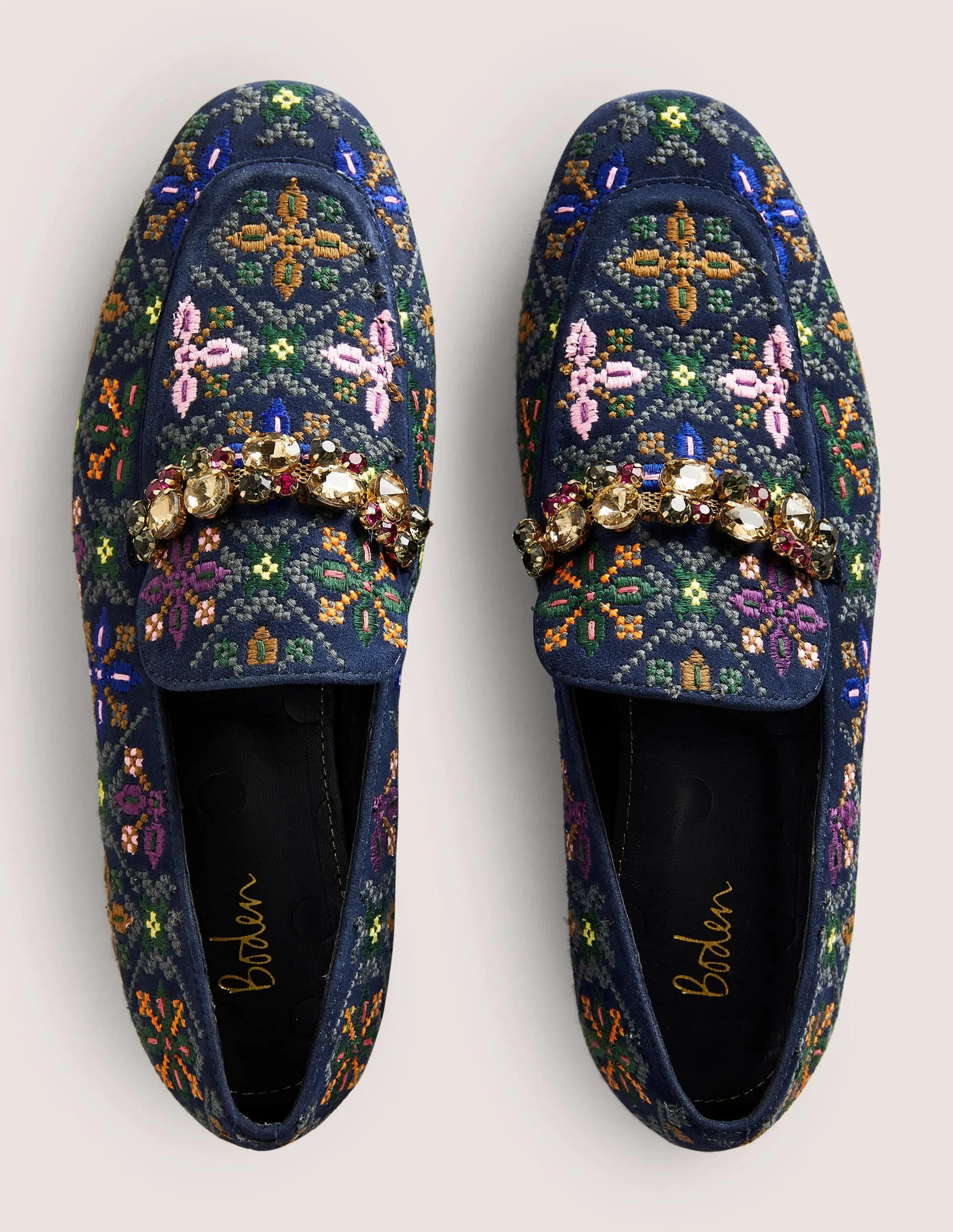 Loafer mit verzierter Borte-Navy, Stickerei