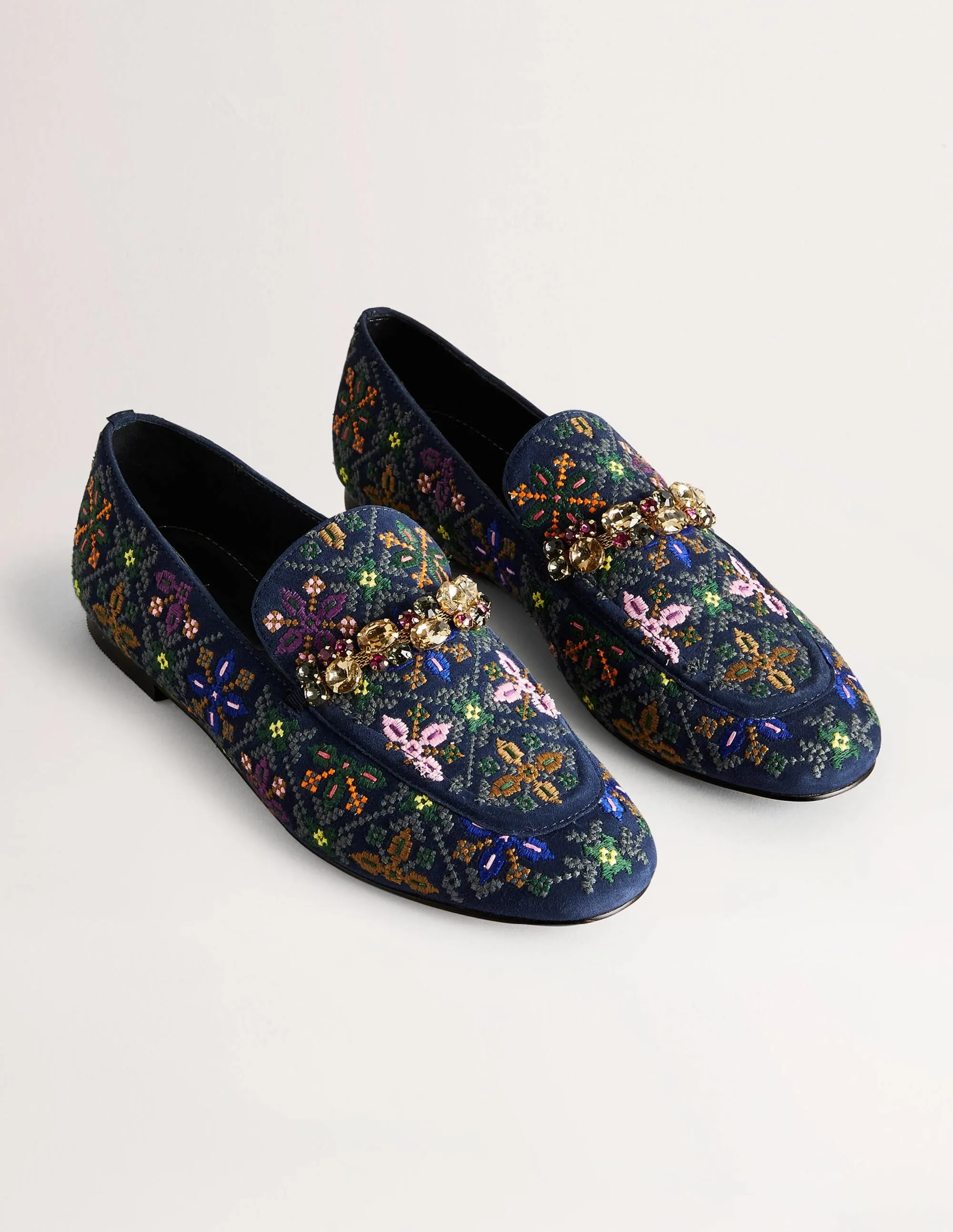 Loafer mit verzierter Borte-Navy, Stickerei