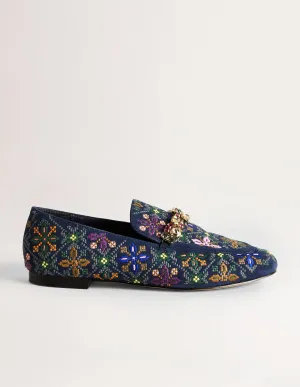 Loafer mit verzierter Borte-Navy, Stickerei