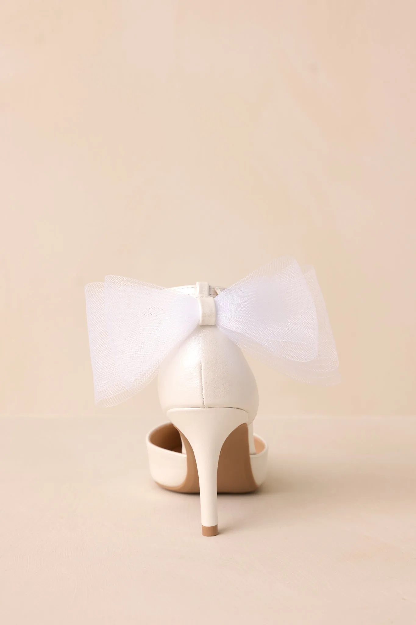 Love At First Sight Ivory Pointed-Toe Bow Ankle Strap Heels