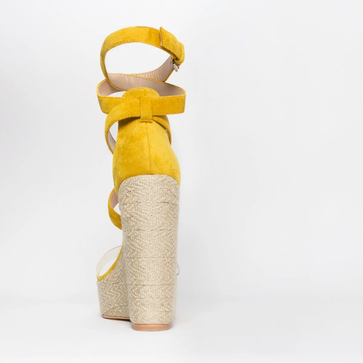 Malaya Yellow Suede Lace Up Espadrille Wedge