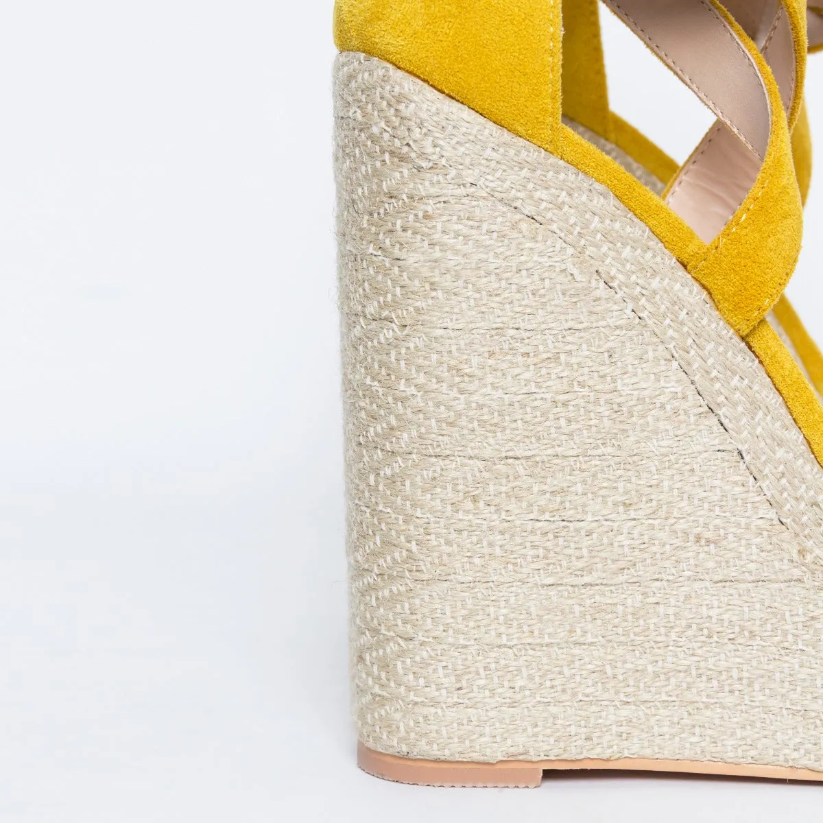 Malaya Yellow Suede Lace Up Espadrille Wedge