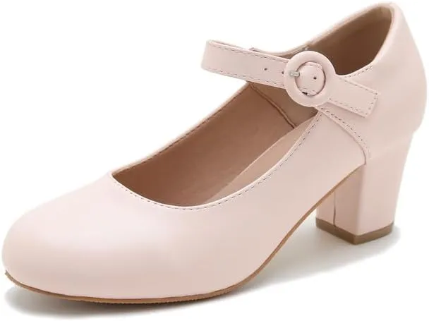 Mary Jane Shoes Women Chunky Heel Pumps Closed Round Toe Ankle Strap Block Heels Comfortable Work Wedding Dress Vintage 1920s Shoes