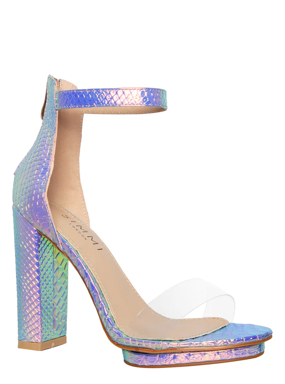 Meena Rainbow Snake Clear Platform Block Heels