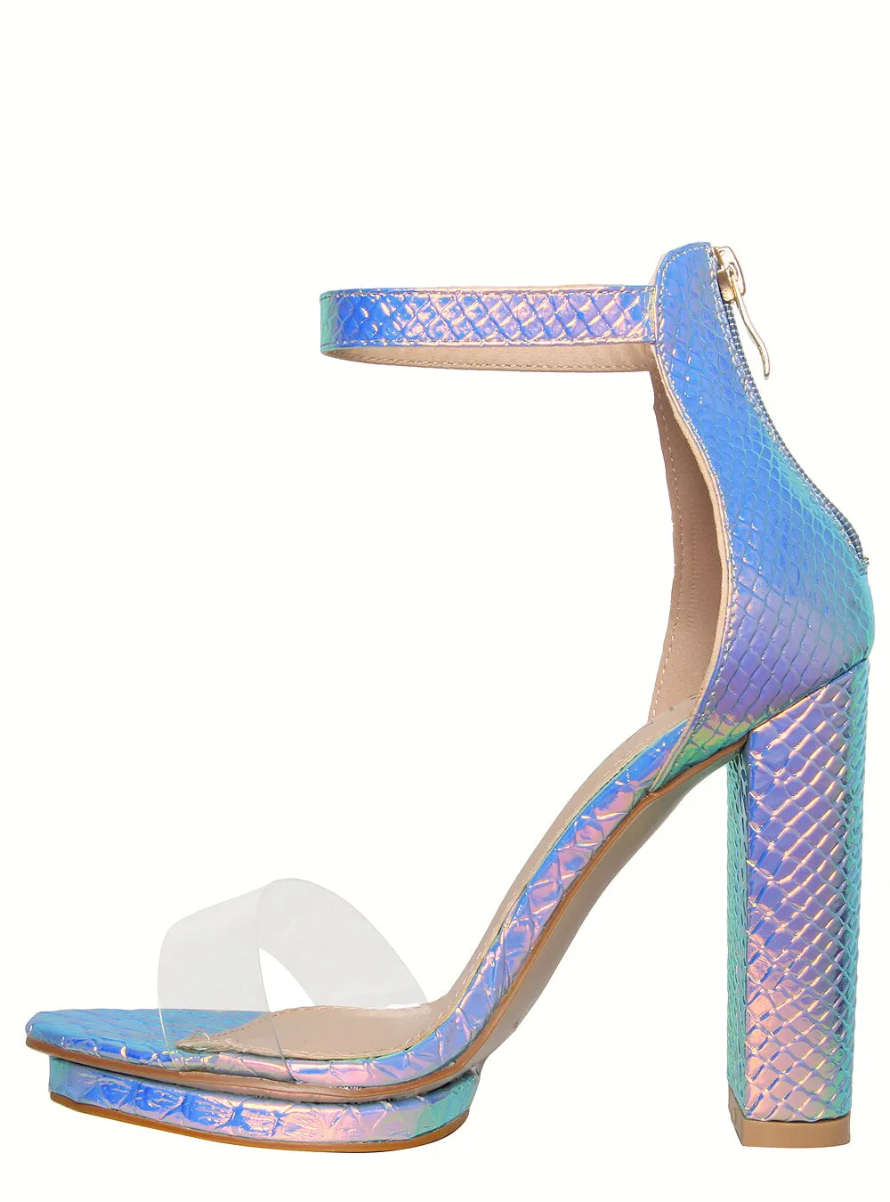 Meena Rainbow Snake Clear Platform Block Heels