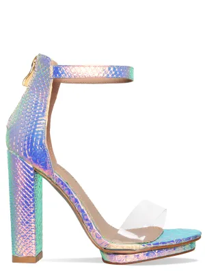 Meena Rainbow Snake Clear Platform Block Heels