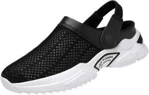 Men s orthopedic hollow-out summer sandals，Thick Sole Slip-On Knitted Clogs，Breathable Knitted Mesh Sandals with Arch Support