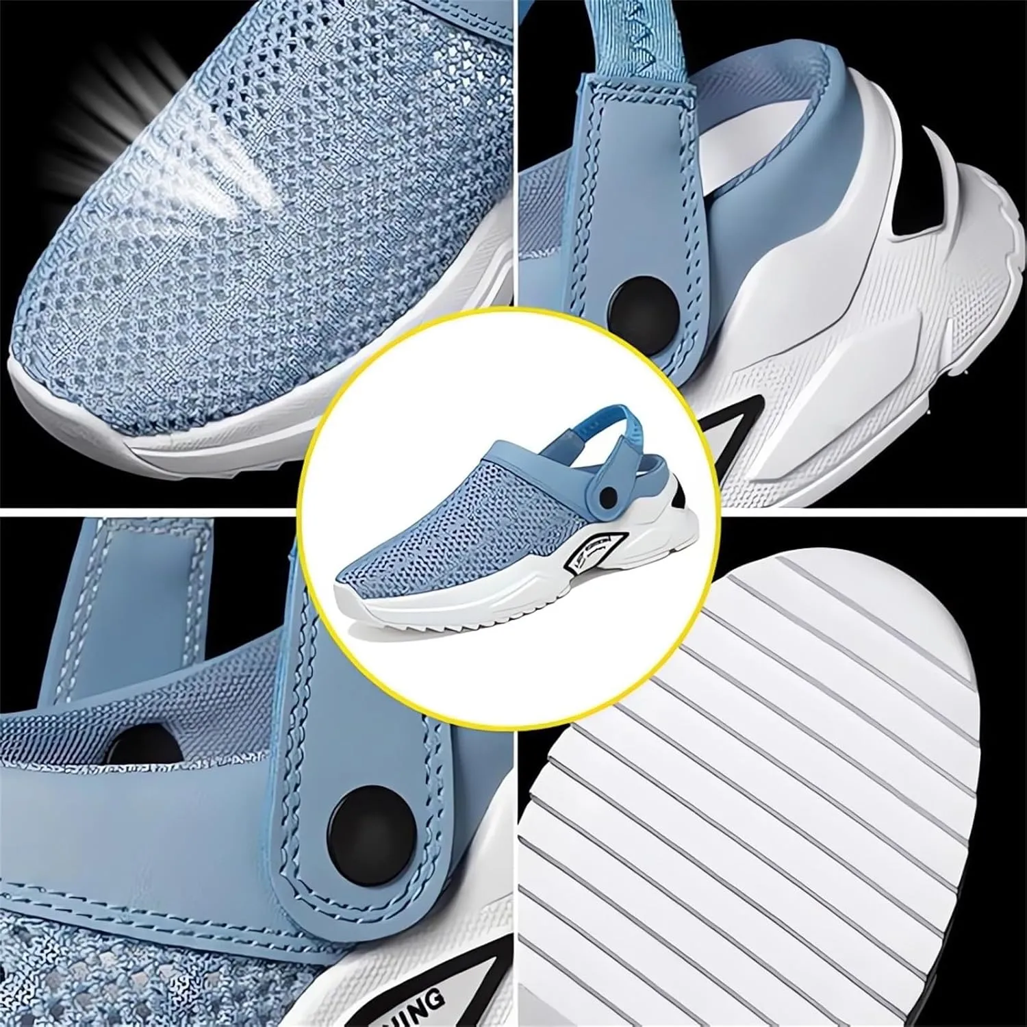Men s orthopedic hollow-out summer sandals，Thick Sole Slip-On Knitted Clogs，Breathable Knitted Mesh Sandals with Arch Support
