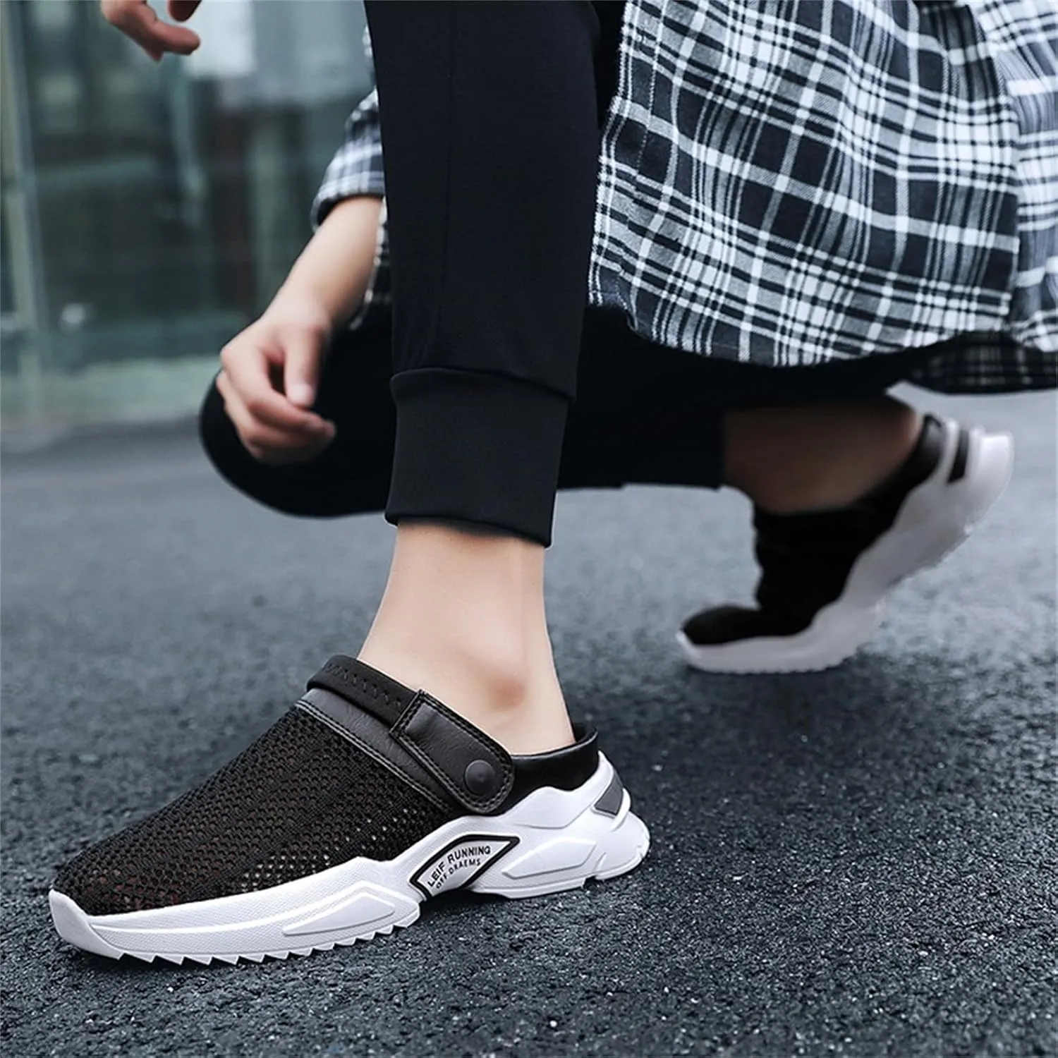Men s orthopedic hollow-out summer sandals，Thick Sole Slip-On Knitted Clogs，Breathable Knitted Mesh Sandals with Arch Support