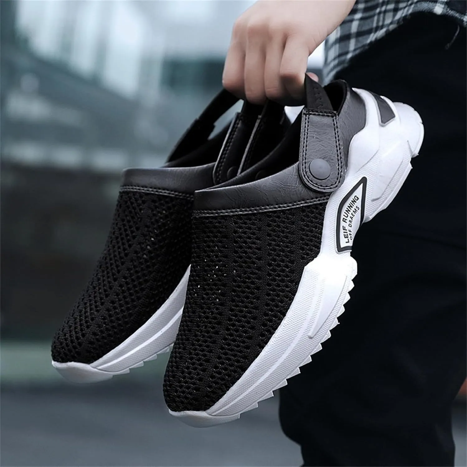 Men s orthopedic hollow-out summer sandals，Thick Sole Slip-On Knitted Clogs，Breathable Knitted Mesh Sandals with Arch Support
