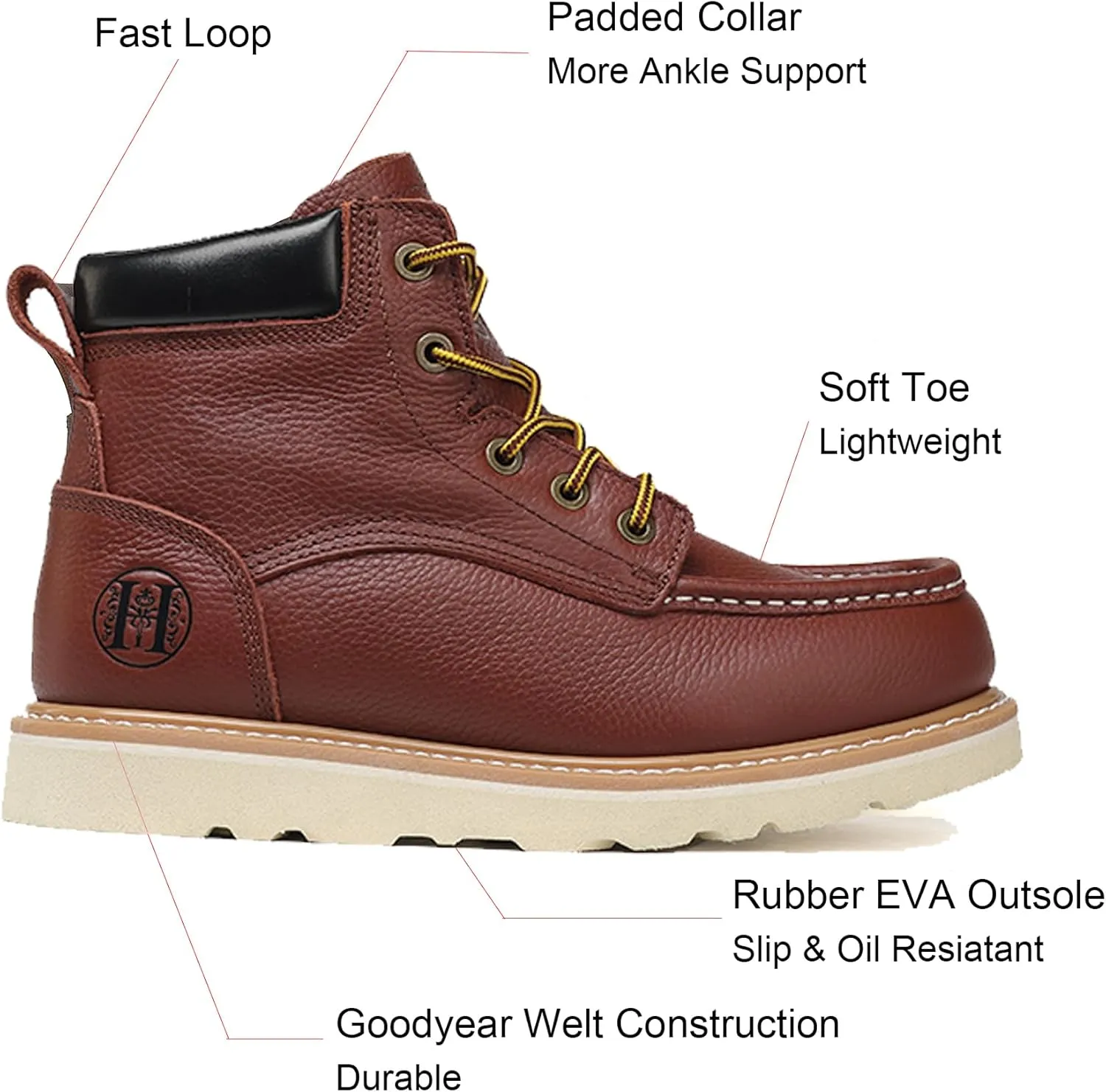 Men's 6" Slip Resiatant Soft Toe Water Resistant Moc Toe Work Boots