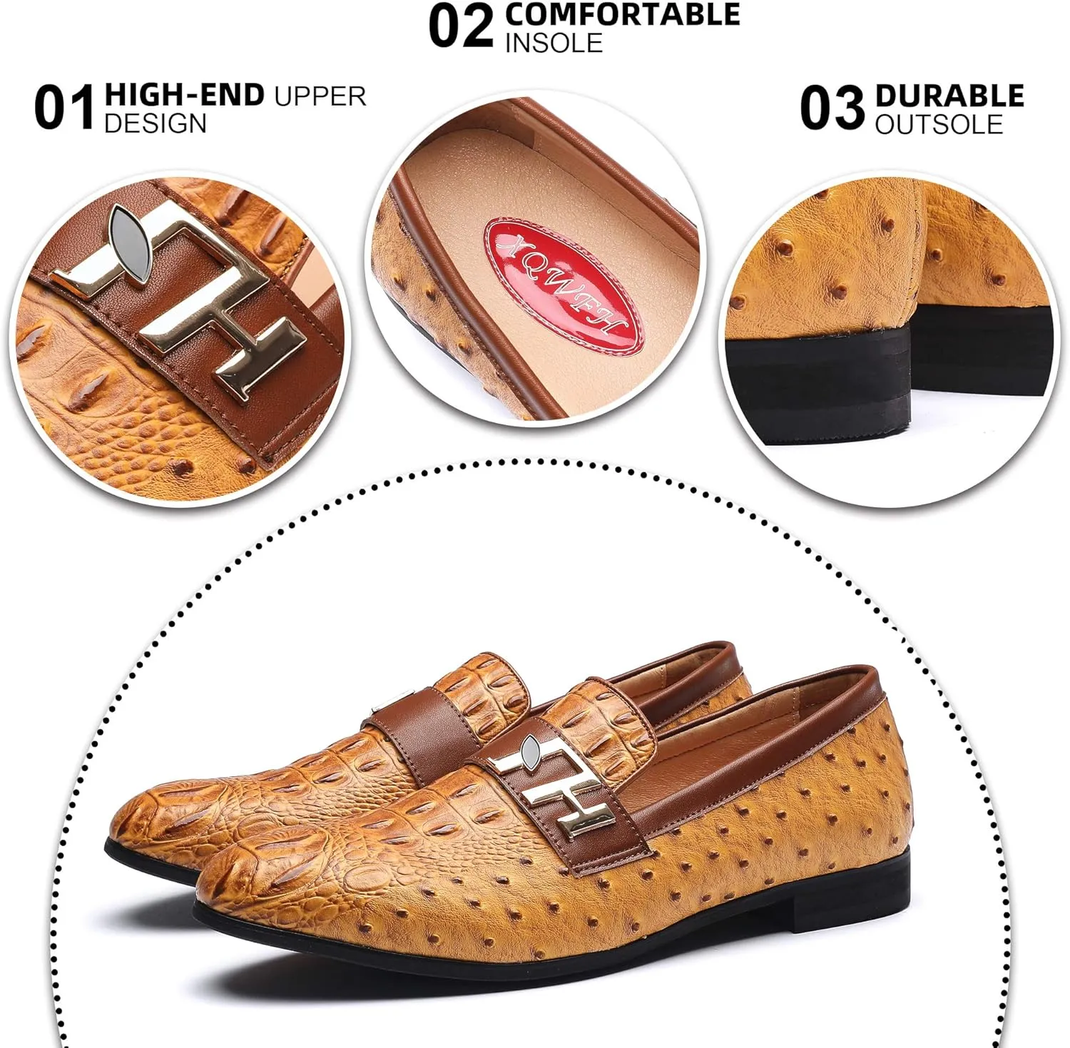 Mens Casual Classic Crocodile Texture Loafer with Gold Buckle Penny Slip-On Wedding Party Prom Shoes