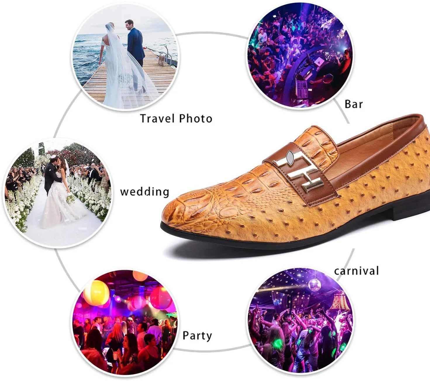 Mens Casual Classic Crocodile Texture Loafer with Gold Buckle Penny Slip-On Wedding Party Prom Shoes