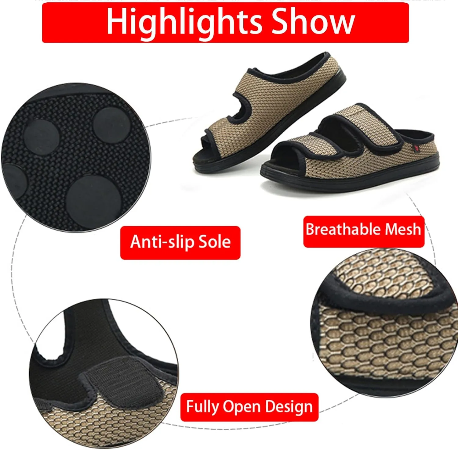 Men's Diabetic Shoes Extra Wide Width Diabetic Slippers,Diabetic Walking Shoes Adjustable Closure Arch Support Orthopedic Shoes for Swollen Feet Plantar Fasciitis