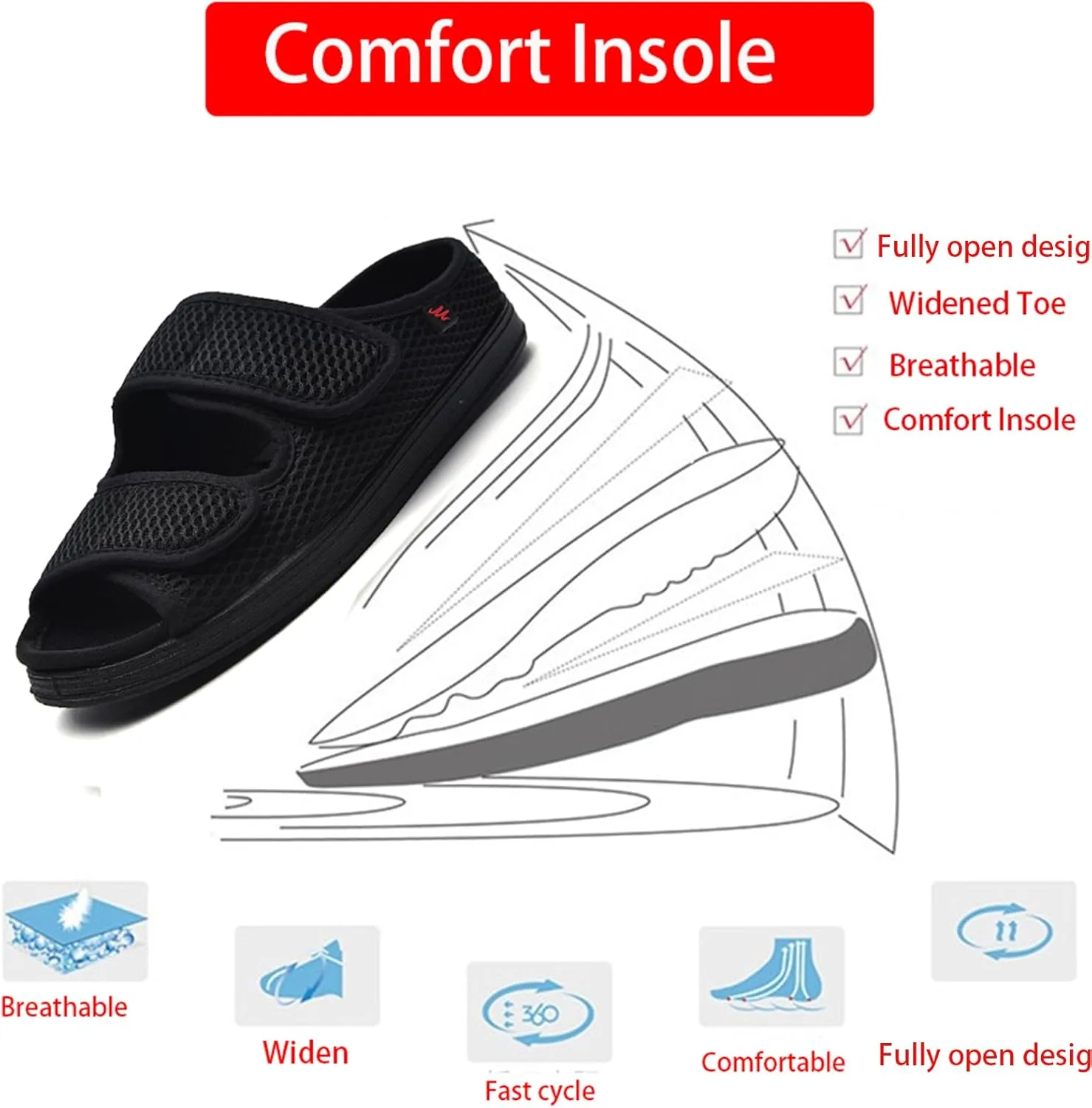 Men's Diabetic Shoes Extra Wide Width Diabetic Slippers,Diabetic Walking Shoes Adjustable Closure Arch Support Orthopedic Shoes for Swollen Feet Plantar Fasciitis