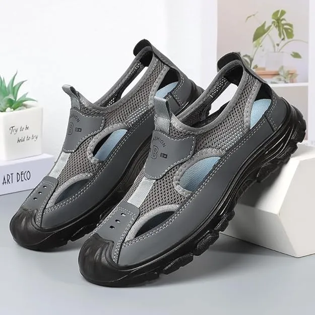 Men's Hollow Sandals Lightweight Walking Casual Shoes, Breathable Mesh Slip-On Hiking Wading Sandals,Cave Shoes Beach