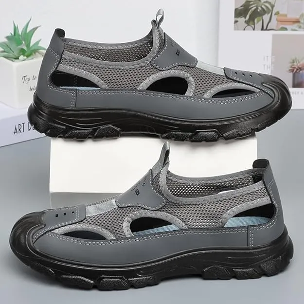 Men's Hollow Sandals Lightweight Walking Casual Shoes, Breathable Mesh Slip-On Hiking Wading Sandals,Cave Shoes Beach