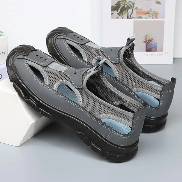 Men's Hollow Sandals Lightweight Walking Casual Shoes, Breathable Mesh Slip-On Hiking Wading Sandals,Cave Shoes Beach