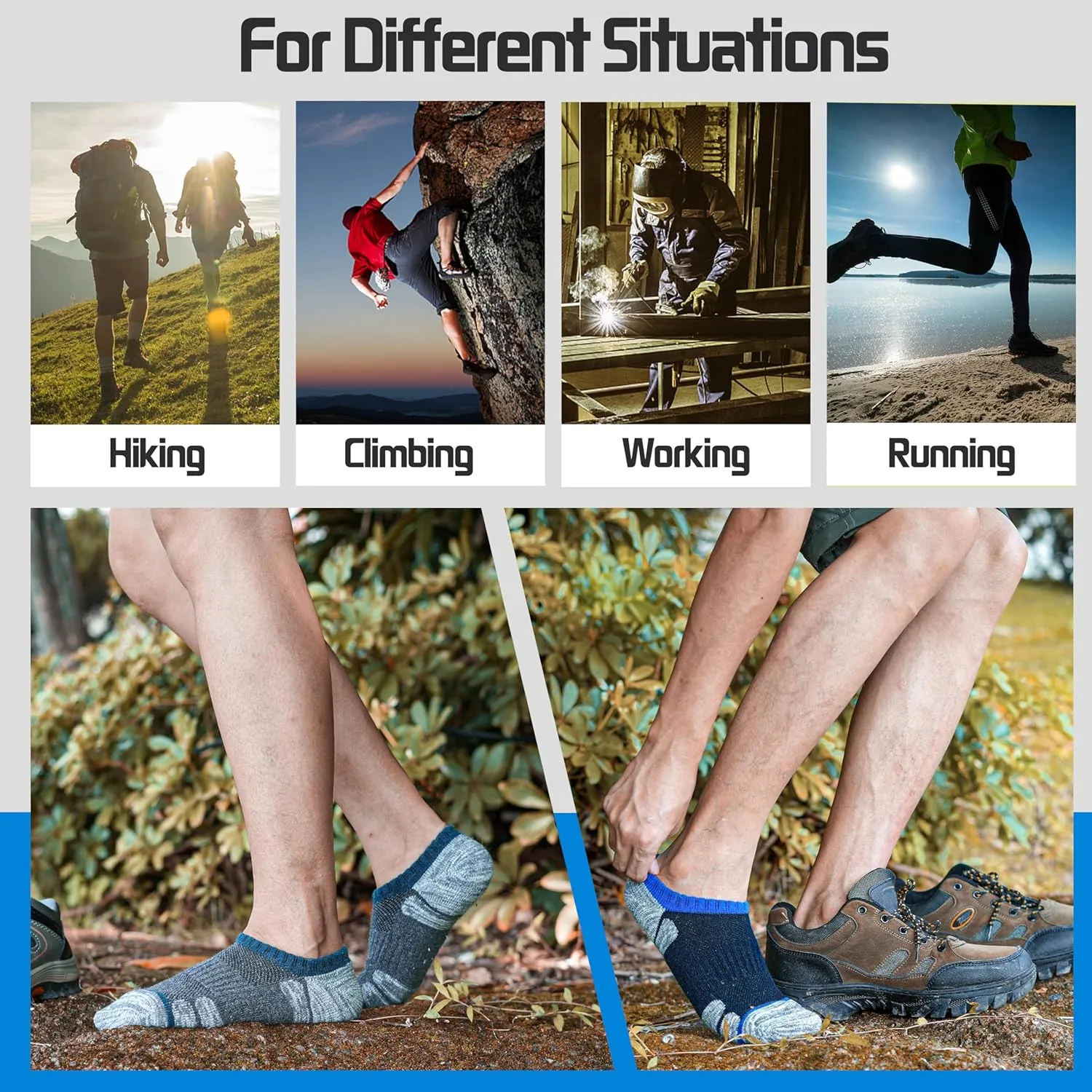 Merino Wool Hiking Running No Show Socks for Women Men Thick Warm Athletic Low Cut Thermal Ankle Socks 6 Pairs