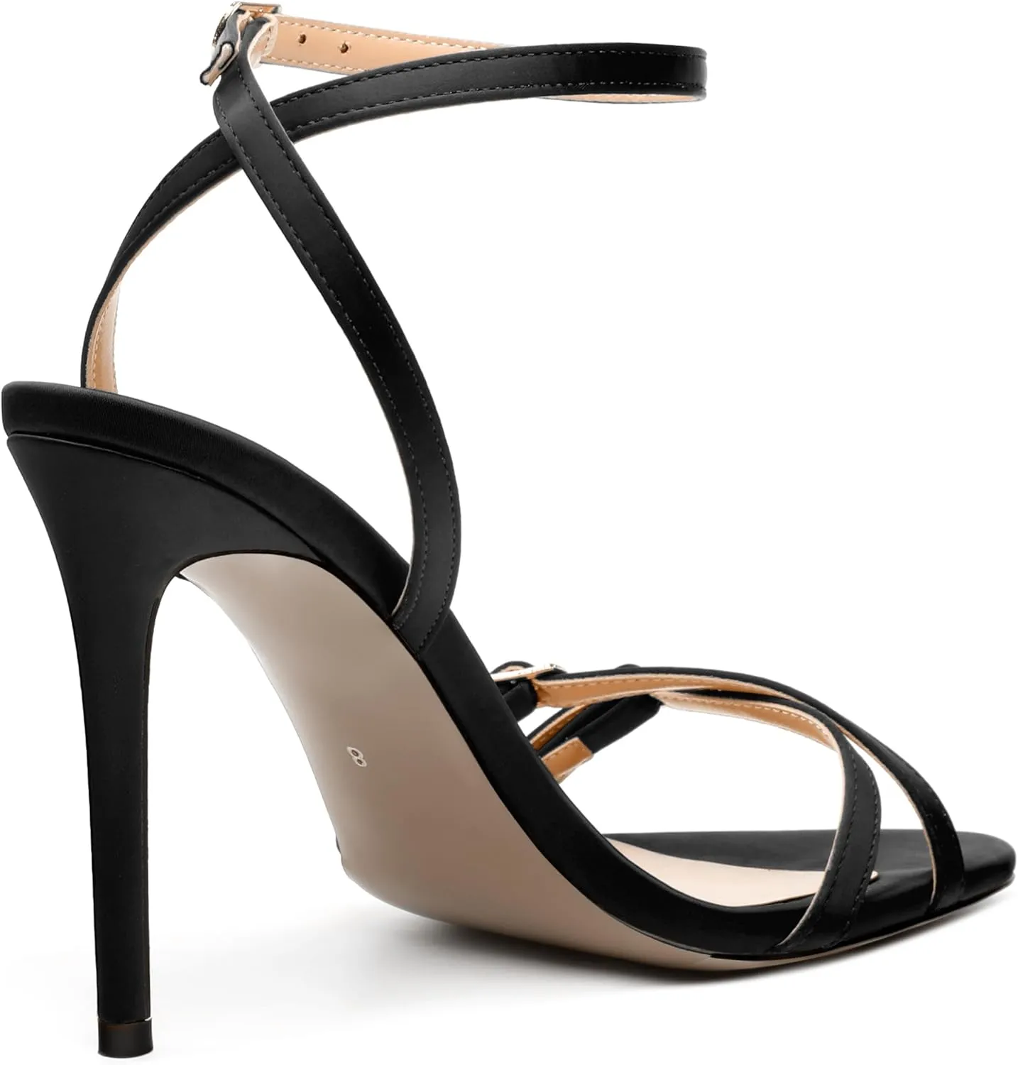 MERRORI Women's High Stiletto Slingback Buckle Heels Open Round Toe Ankle Strap Sexy Comfortable Satin Sandals Wedding Bridal Evening Prom Party Dress Shoes