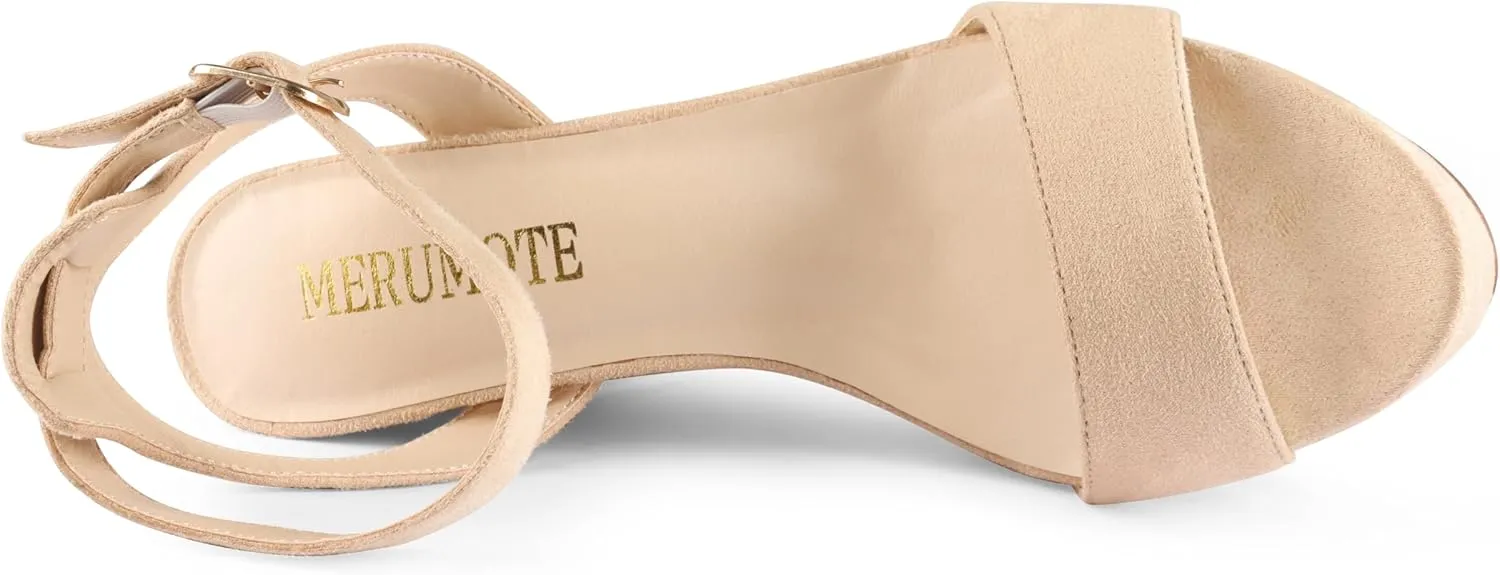 MERUMOTE Women's Fashion Platform Sandals Block Heels Wedding Summer Dress Shoes