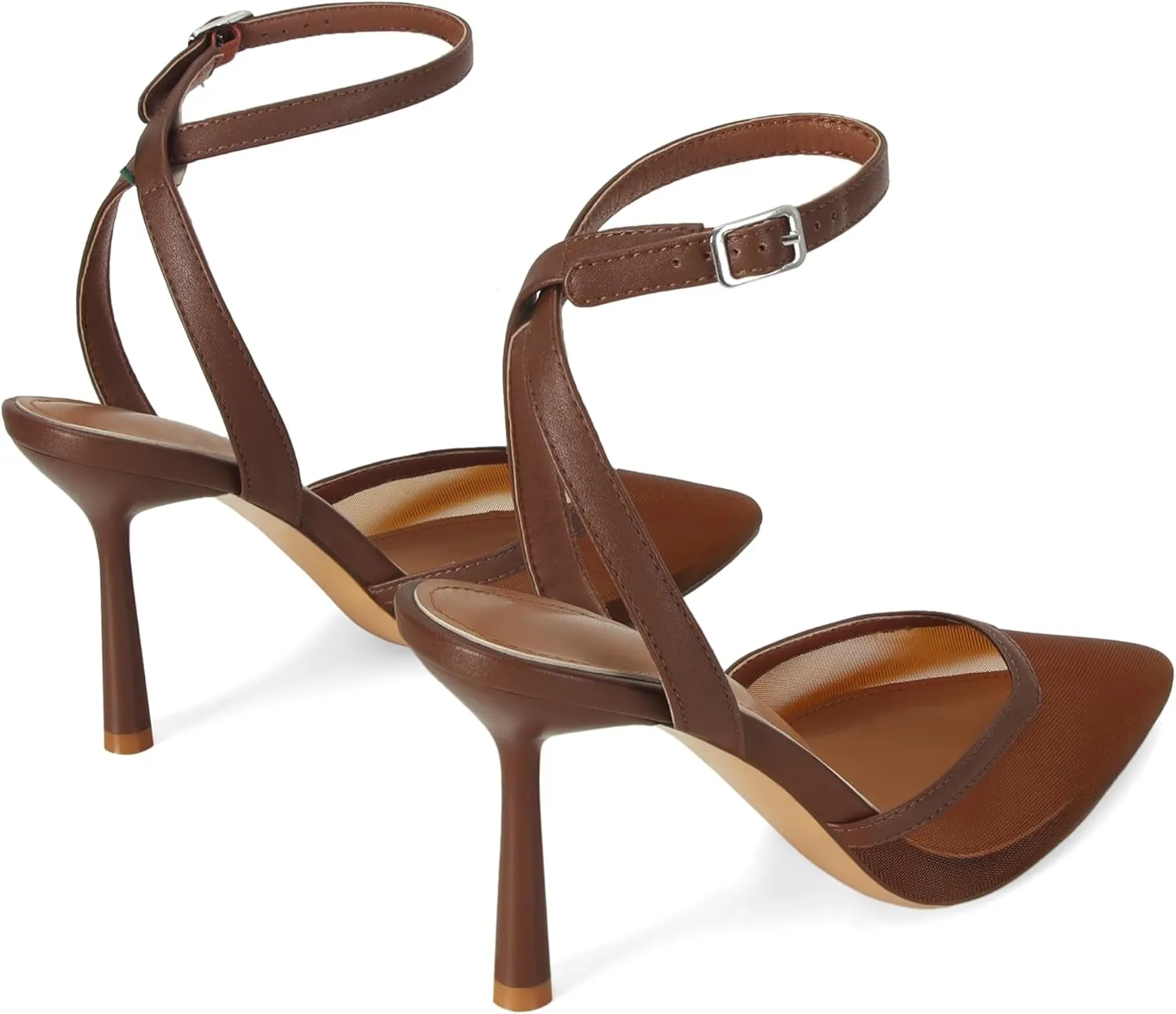Mesh Kitten Heels for Women Closed Pointed Toe Slingback Buckle Strap Pumps Fashion Casual Dress High Heels