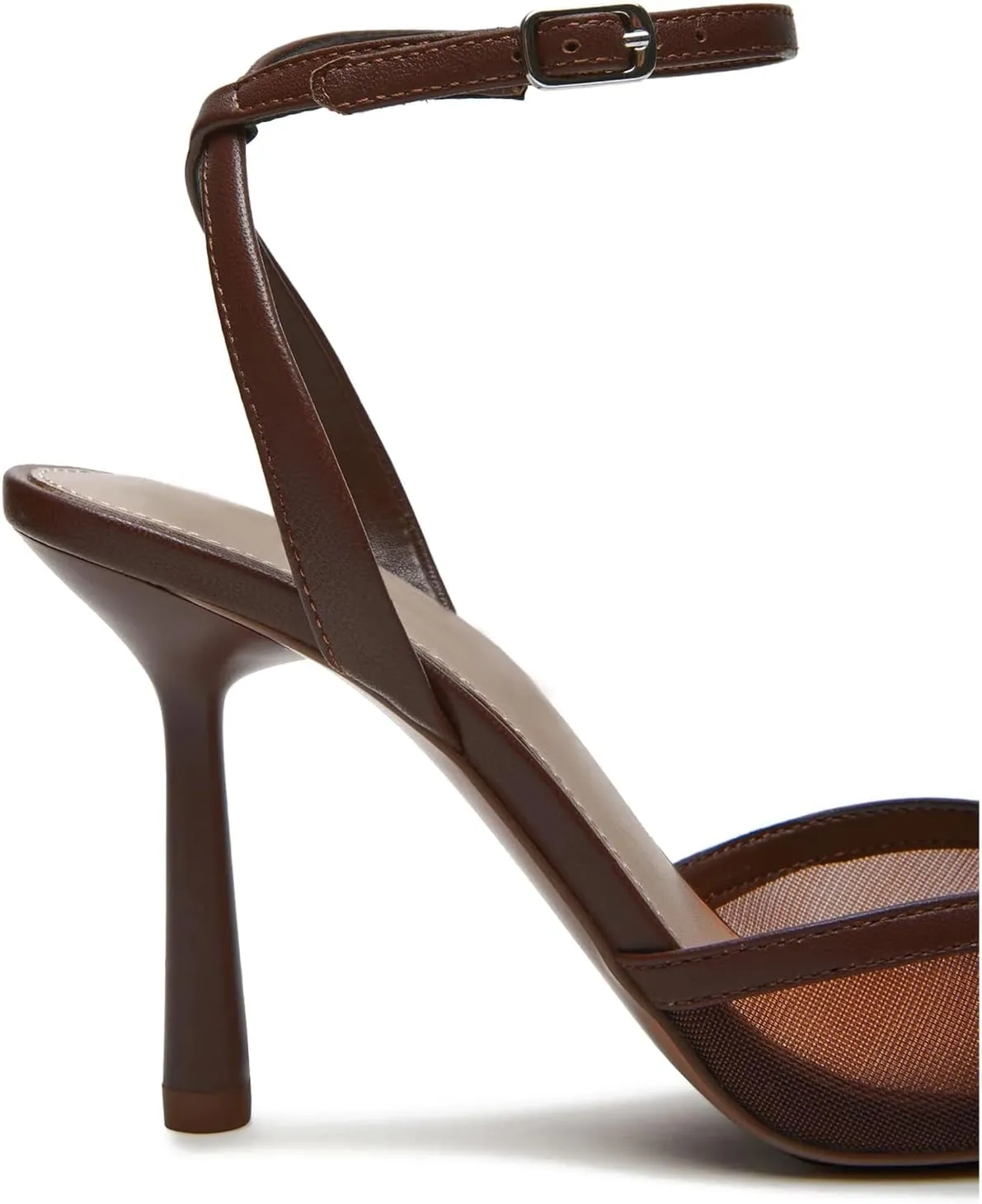 Mesh Kitten Heels for Women Closed Pointed Toe Slingback Buckle Strap Pumps Fashion Casual Dress High Heels