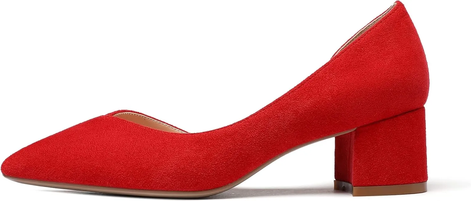Mettesally Women’s Pointed Toe D’Orsay Block Heel Pumps Low Chunky Heels Closed Toe Party Office Shoes