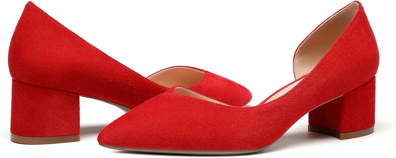 Mettesally Women’s Pointed Toe D’Orsay Block Heel Pumps Low Chunky Heels Closed Toe Party Office Shoes