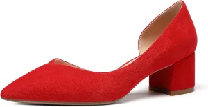 Mettesally Women’s Pointed Toe D’Orsay Block Heel Pumps Low Chunky Heels Closed Toe Party Office Shoes