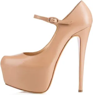 Mettesally Women's Round Toe Platform Pumps Stiletto Heel Mary Jane Pumps Party Dress Shoes