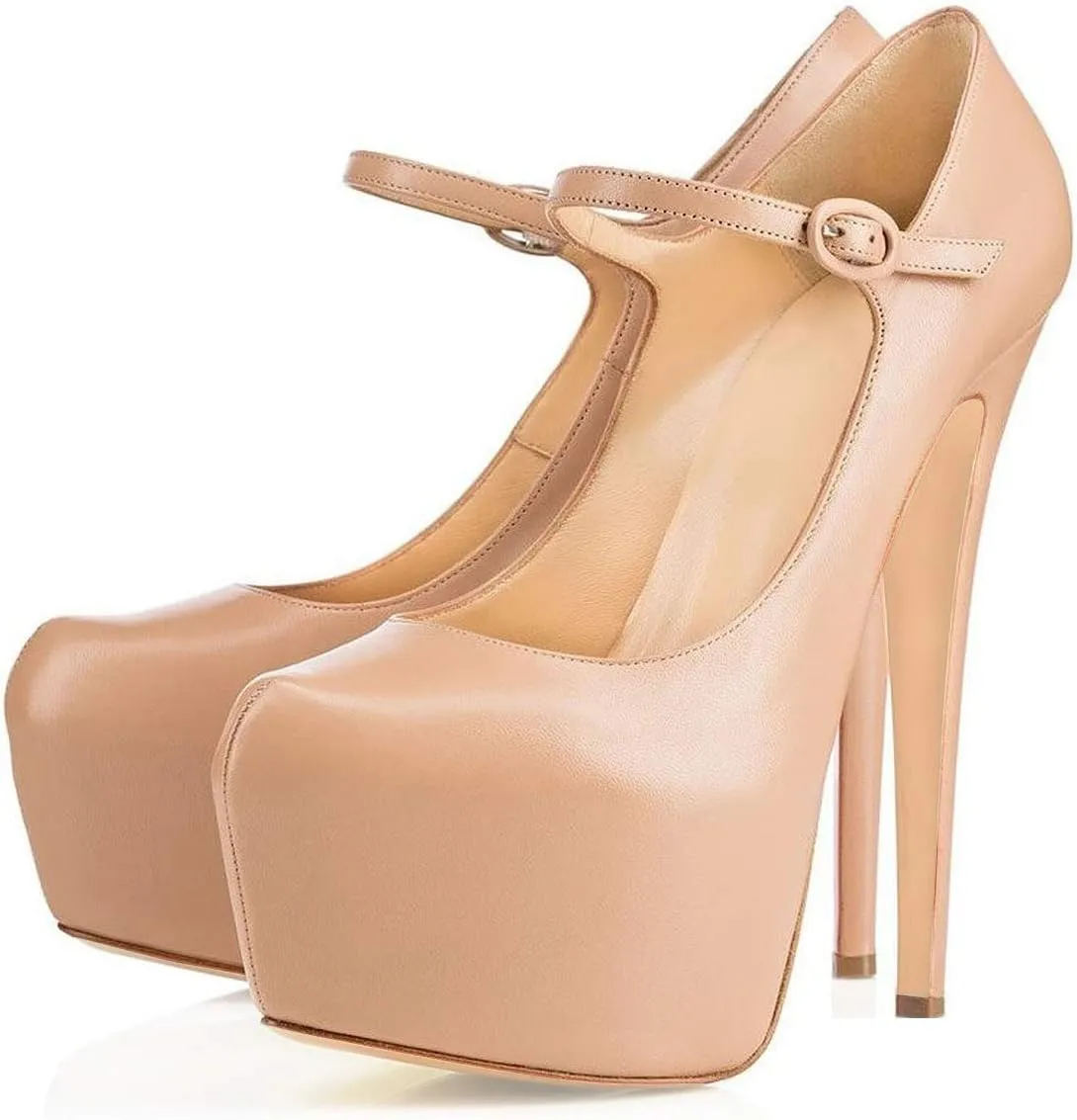 Mettesally Women's Round Toe Platform Pumps Stiletto Heel Mary Jane Pumps Party Dress Shoes